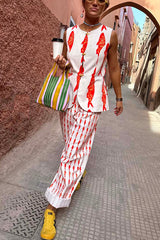 Clidress Fish Printed Top & Pants 2 Pieces Set