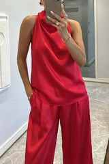 Clidress Satin Halter Top & Pants  Set