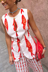 Clidress Fish Printed Top & Pants 2 Pieces Set