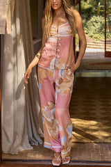 Clidress Pink Printed Top & Pants 2 Pieces Set