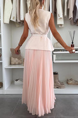 Clidress Camellia Vest & Mesh Pleated Skirt Set