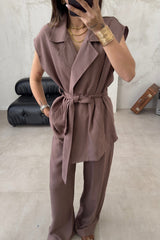 Clidress Sleeveless Strap Top & Pants Suit Set