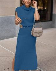 Clidress Knitting Pile Collar Top & Skirt Set