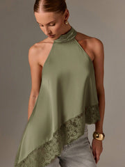 Clidress Button Neck Lace Patchwork Irregular Top 11 Colors-5 Size