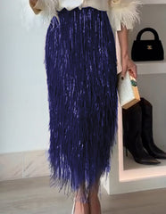 Clidress Feather Shirt Tassel Skirt Set