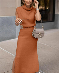 Clidress Knitting Pile Collar Top & Skirt Set