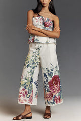 Clidress Printed Wrap Strapless Top & Pants 2 Pieces Set