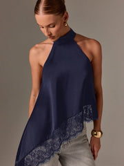 Clidress Button Neck Lace Patchwork Irregular Top 11 Colors-5 Size