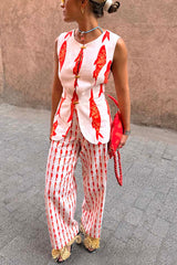 Clidress Fish Printed Top & Pants 2 Pieces Set