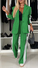Clidress Lapel Patckwork Jacket & Loose Pants Suit Set