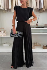 Clidress Top & Pleated Wide Leg Pants Set