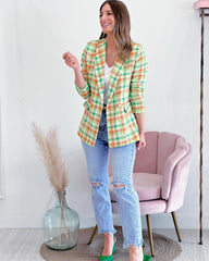 Clidress Classic Blazer Plaid Jacket Suit