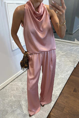 Clidress Satin Halter Top & Pants  Set
