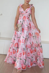 Clidress Boho Chiffon Ruffled Printed Dress