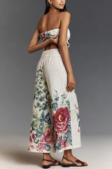 Clidress Printed Wrap Strapless Top & Pants 2 Pieces Set