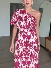 Clidress One Shoulder Printed Maxi Dress