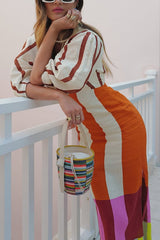 Clidress Boho Ins Style Striped Dress