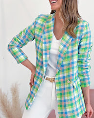 Clidress Classic Blazer Plaid Jacket Suit