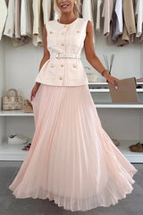 Clidress Camellia Vest & Mesh Pleated Skirt Set