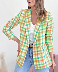 Clidress Classic Blazer Plaid Jacket Suit