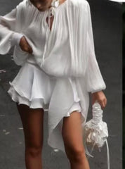 Clidress Satin Irregular Ruffled Mini Dress(8 Colors)