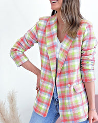 Clidress Classic Blazer Plaid Jacket Suit