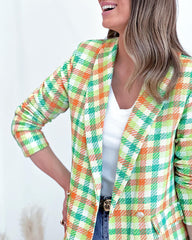 Clidress Classic Blazer Plaid Jacket Suit