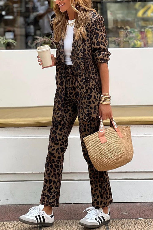 Clidress Leopard Blazer 2 Pieces Suit Set