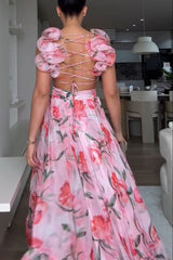 Clidress Boho Chiffon Ruffled Printed Dress