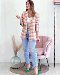 Clidress Classic Blazer Plaid Jacket Suit