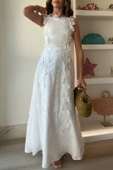 Clidress Lace Embroidery Strap Maxi Dress