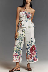 Clidress Printed Wrap Strapless Top & Pants 2 Pieces Set