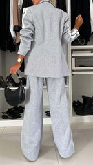 Clidress Lapel Patckwork Jacket & Loose Pants Suit Set