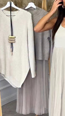 Clidress Irregular Sweater Mesh Pleated Dress Set