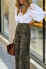 Clidress Blouse Shirt & Leopard Pants Set