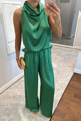 Clidress Satin Halter Top & Pants  Set