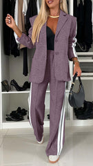 Clidress Lapel Patckwork Jacket & Loose Pants Suit Set