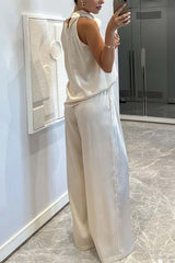 Clidress Satin Halter Top & Pants  Set