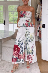 Clidress Printed Wrap Strapless Top & Pants 2 Pieces Set