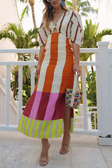 Clidress Boho Ins Style Striped Dress