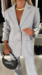 Clidress Lapel Patckwork Jacket & Loose Pants Suit Set