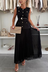 Clidress Camellia Vest & Mesh Pleated Skirt Set