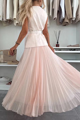 Clidress Camellia Vest & Mesh Pleated Skirt Set