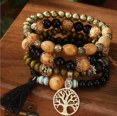 Tassel Multi-Layer Wooden Bead 4pcs/Set Bohemian Bracelet