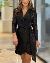 Clidress Sparkling Long Sleeve Sequin Mini Dress