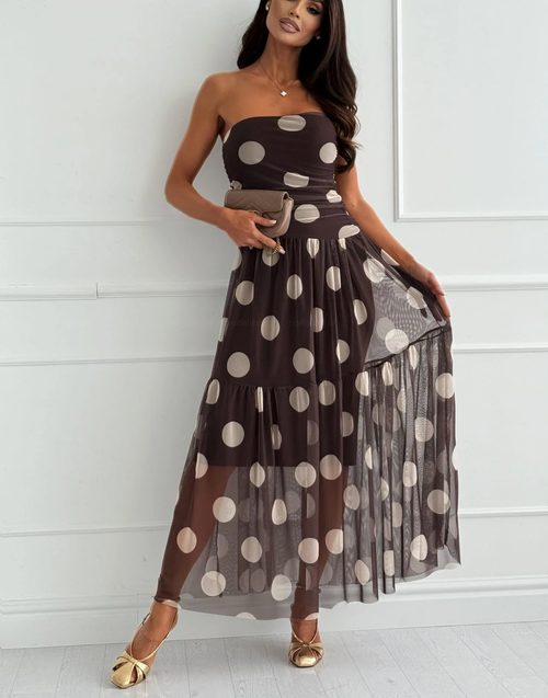 Clidress Strapless Tube Pollka Dots Dress
