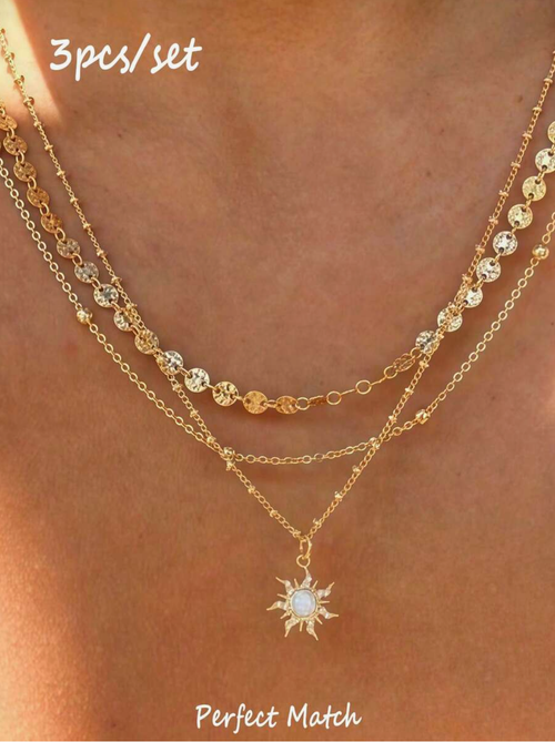 3pcs/Set Delicate Sun Pendant Necklace