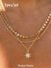 3pcs/Set Delicate Sun Pendant Necklace