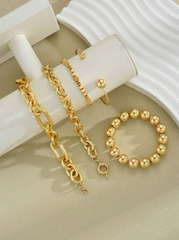 5pcs Vintage Layered Chunky Chain & Bead Bracelet Set