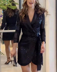 Clidress Sparkling Long Sleeve Sequin Mini Dress